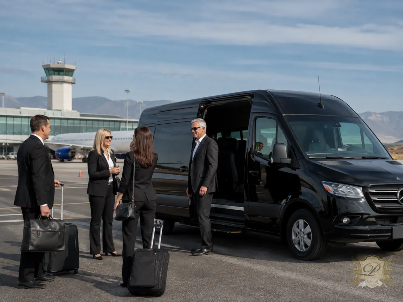 Mercedes Sprinter transporting a business group from Ontario Airport to Riverside